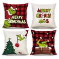 thumbnail image 1 of Set de 4 Fundas de Cojín 45x45 cm Navideñas del Grinch, Tela Suave y Lavable, Decoración Festiva para Sofá, 1 of 7