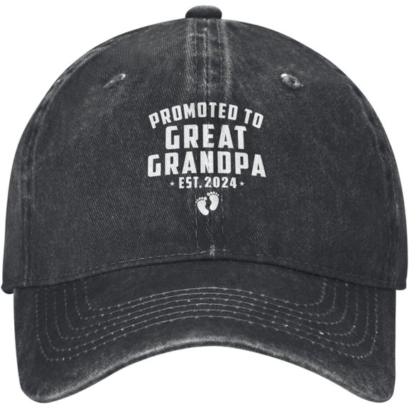 Promoted to Great Grandpa Est. 2024 Hat Funny Cotton Washed Cowboy Baseball Cap Adjustable Unisex Dad Hats