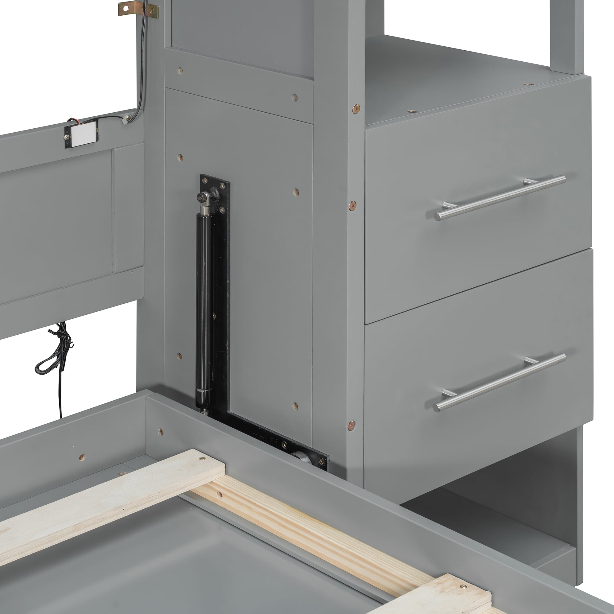 Full Size Murphy Bed with Shelves, 4 Drawers and LED Lights for Space-Saving Guest Room