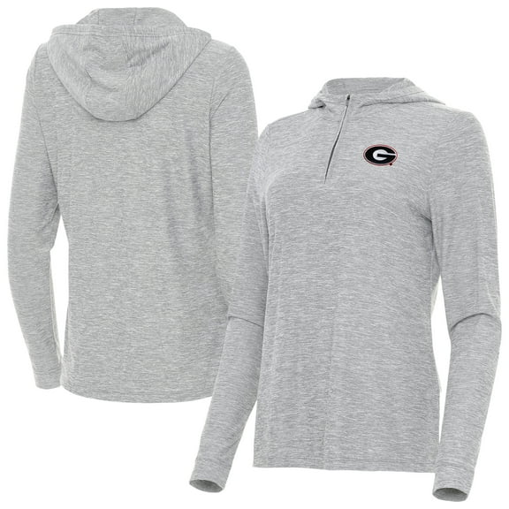 Women's Antigua  Heather Gray Georgia Bulldogs Daybreak Quarter-Zip Hoodie