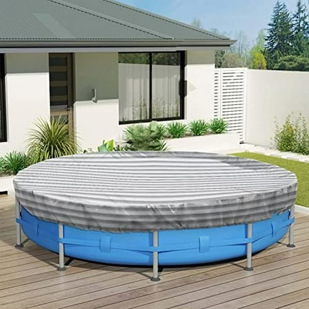 7 Ft Round Pool Cover For Above Ground Pools  Swimming Pool Cover Protector Winter Safety Cover (Gray White Stripes)