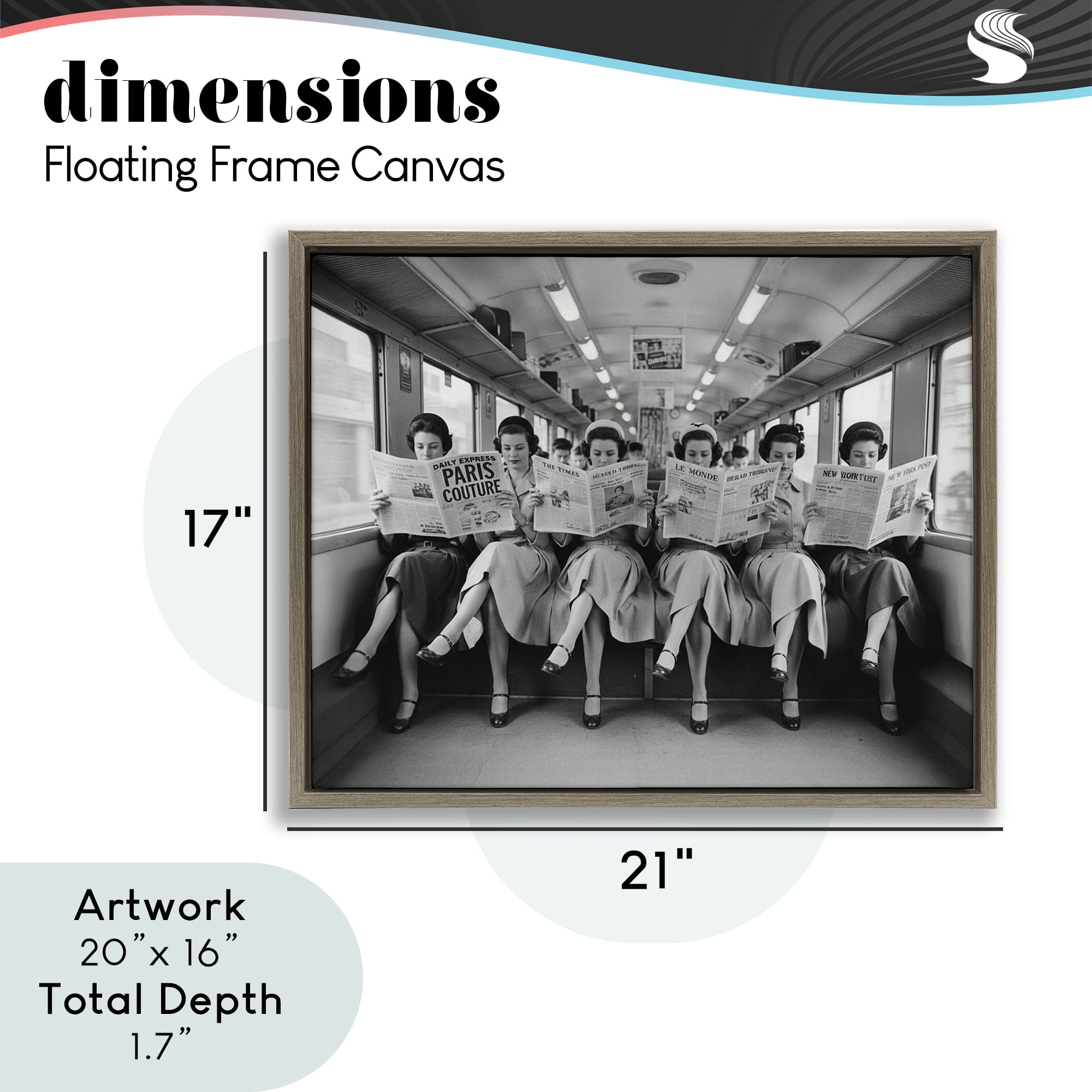Stupell Industries Newsprint Ladies on Train Brown Framed Floater Canvas Wall Art, design by A Barefoot Stylist
