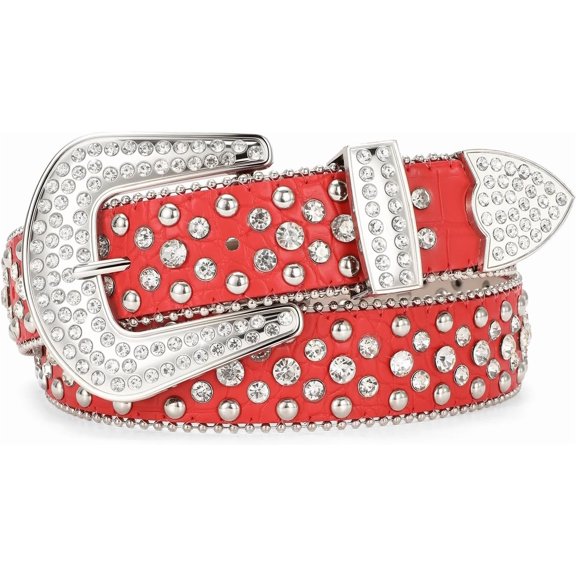 Women Rhinestone Belt for Jeans, Men Western Cowgirl Bling Studded Belt Faux Crocodile Grain Leather
