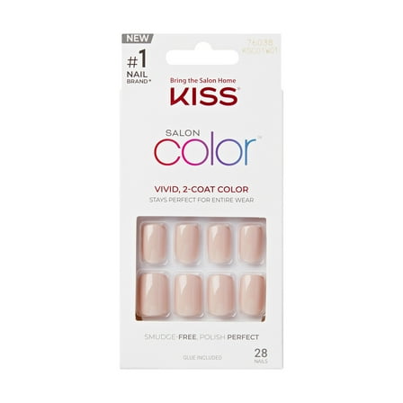 KISS Salon Color Short Square Press-on Nails with Glue, Beige Solid, 28 Pieces