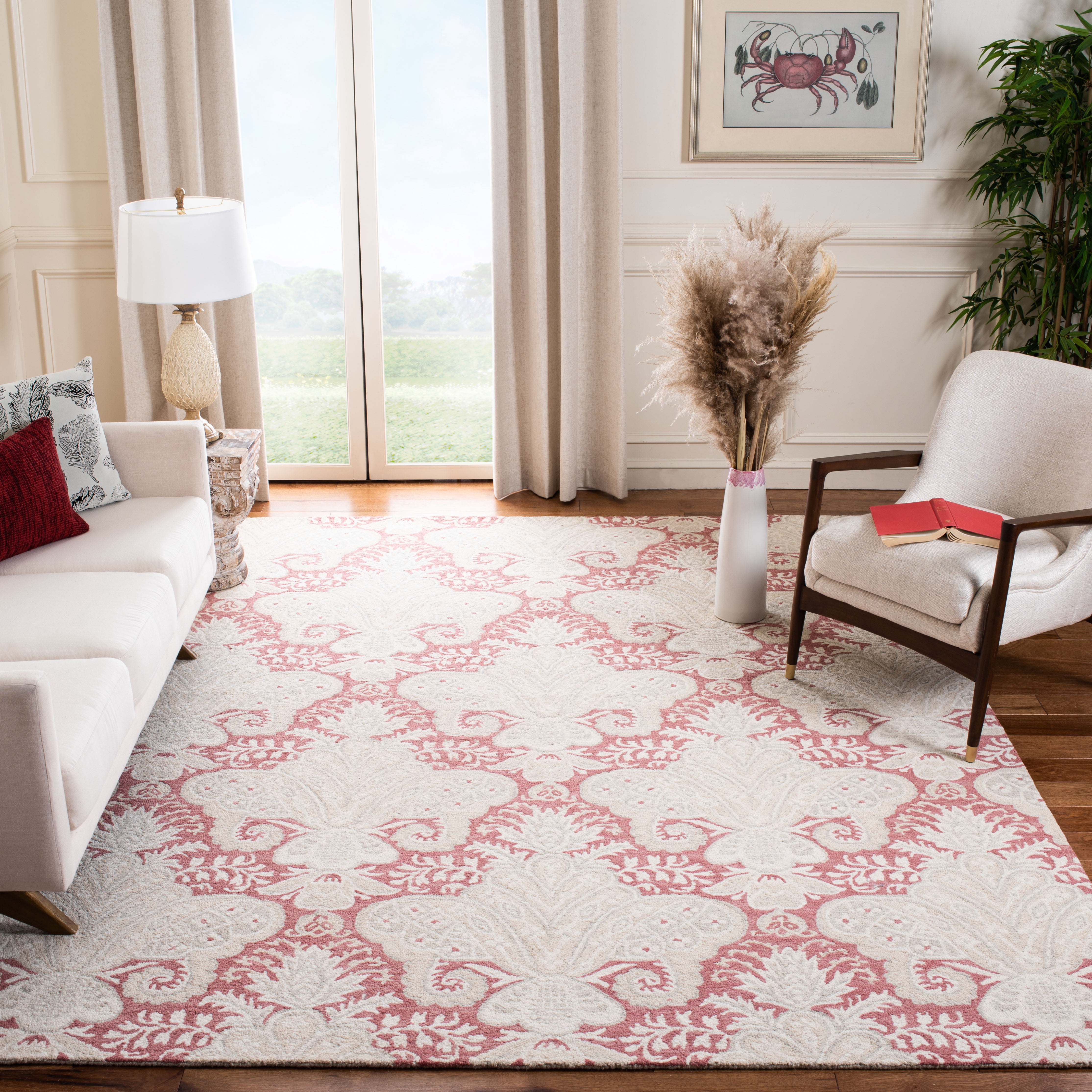 SAFAVIEH Micro-Loop Deziree Floral Area Rug, Pink/Beige, 9' x 12'