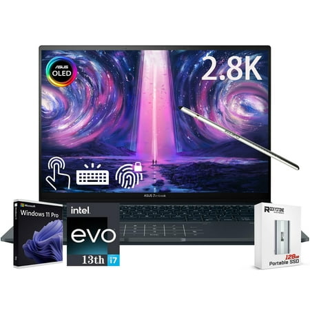 ASUS Zenbook 14X OLED Business Laptop, 14.5"" 2.8K 120Hz Touchscreen, Intel Core i7-13700H (14-core), Backlit KB, Thunderbolts, W/Stylus & Portable SSD, Win 11 PRO (16GB|1TB SSD), Inkwell Gray