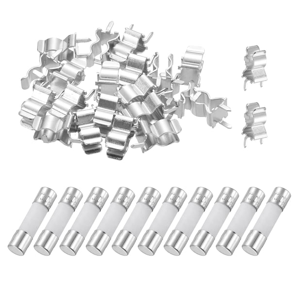 Uxcell 10 piezas de fusibles de cerámica de 30A 250V, fusibles de cartucho de 30 amperios con retardo de tiempo de 5x20mm con 20 clips