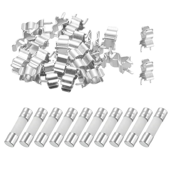 Uxcell 10pcs 30A 250V Slow Blow Ceramic Fuse, 30Amp Cartridge Time Delay Fuses 5x20mm with 20pcs Clips