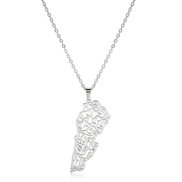 LUVCLS ZHXXCUM - Collar con colgante de mapa del Líbano de acero inoxidable, collar con mapa patriótico del Líbano para mujeres y hombres, regalos de joyería de apoyo al Líbano y Palestina
