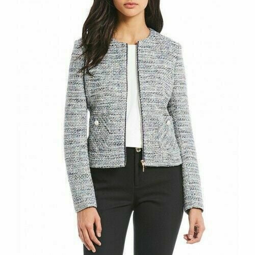 Karl Lagerfeld Paris Tweed Fringe Jacket Blazer