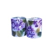 thumbnail image 2 of Decorative Hand Painted Purple Lavender Hydrangea Flowers Short Pillar Candles Set of Two Romantic Floral Decor, 2 of 3