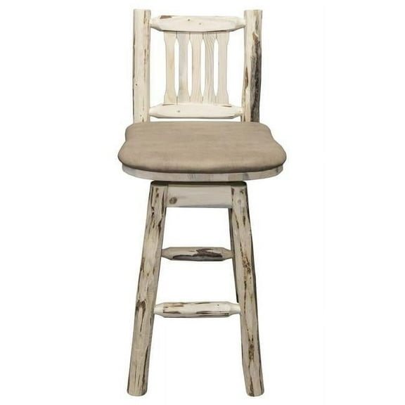 Montana Collection Counter Height Barstool with Back & Swivel - Buckskin Upholstery, Clear Lacquer
