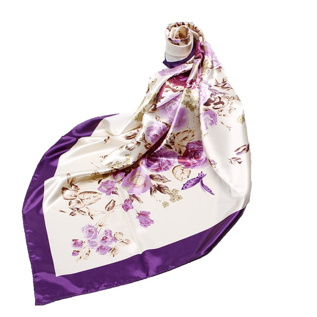 Bufandas Bufanda pequeña para mujer Bufanda de seda Literatura y temperamento Flores y pétalos Pañuelo para el cabello Bufanda decorativa para mujer