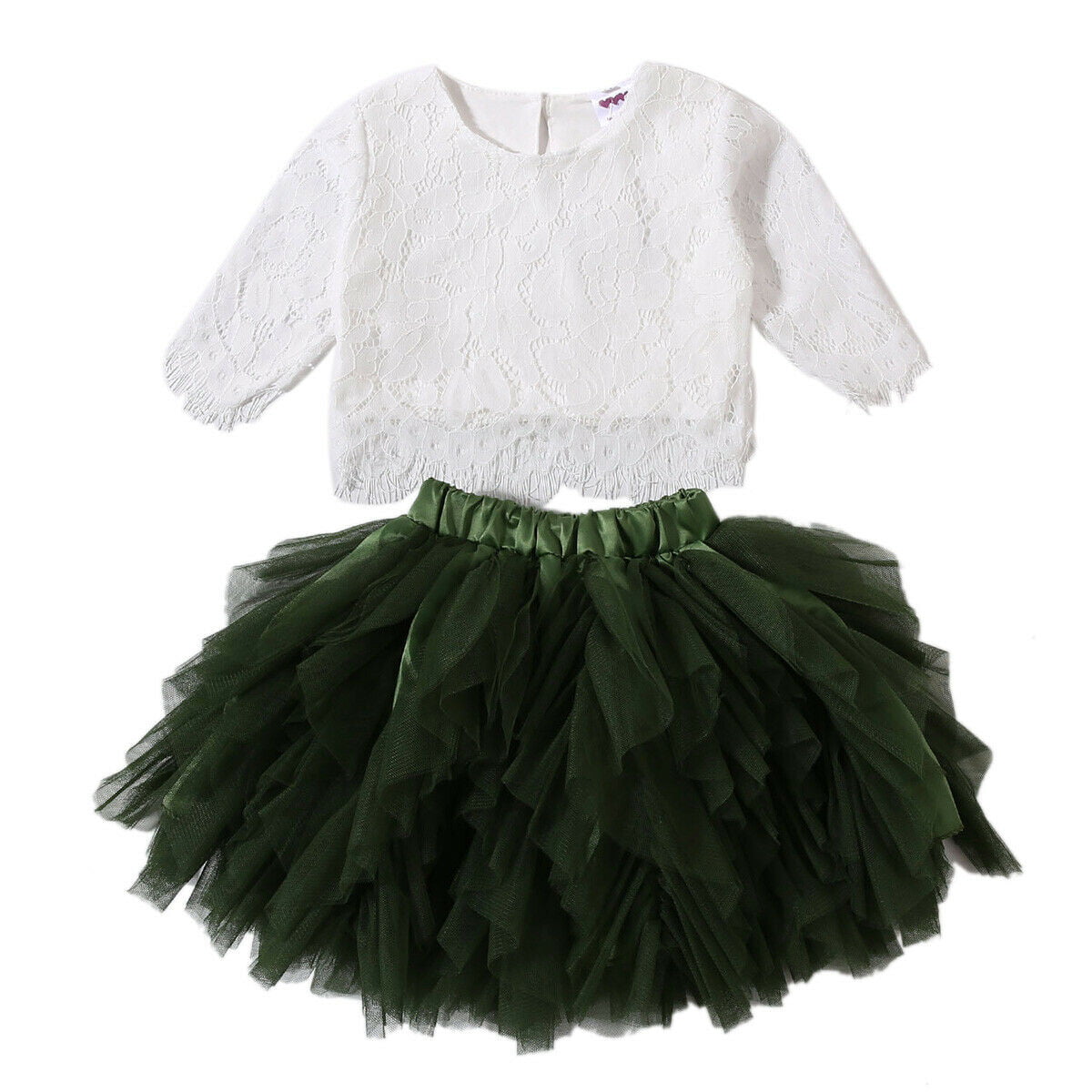 Children Girls 2PCs Dress Outfits Solid T-Shirt Top Dot Printed Tutu Skirts Sets