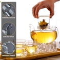 thumbnail image 2 of 34oz,1000ml Glass Teapot Set with Infuser  Warmer, 4pcs 5oz,150ml Cup Saucer, Stovetop Microwave Safe, Blooming Tea Gift Set for Home  Tea Lovers, 2 of 9
