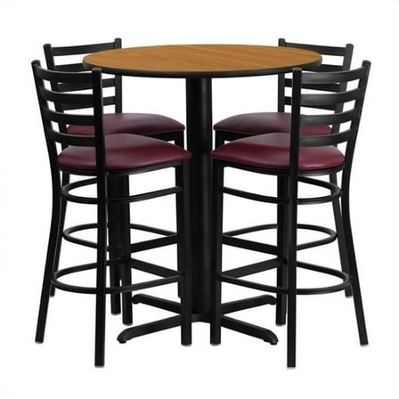 Bowery Hill 5 Piece Round Laminate Table Set in Natural and Black