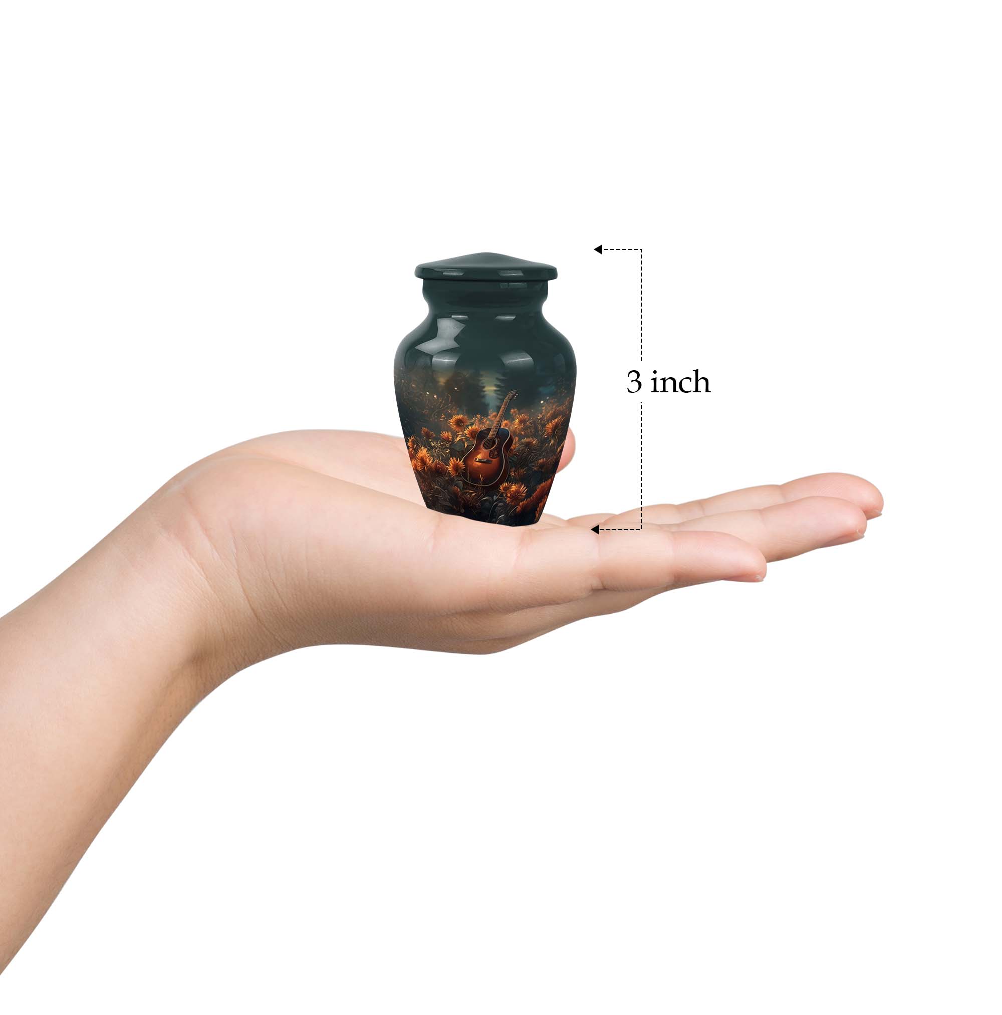 Guitar Funeral Urns For Human Ashes Adult Mom And Dad - Green Cremation Urn For Human Ashes Adult Female And Male - Sunflower Keepsake Urns For Grandmother 10 Inch, 1 Large & Mini Set 4, 3 Inch