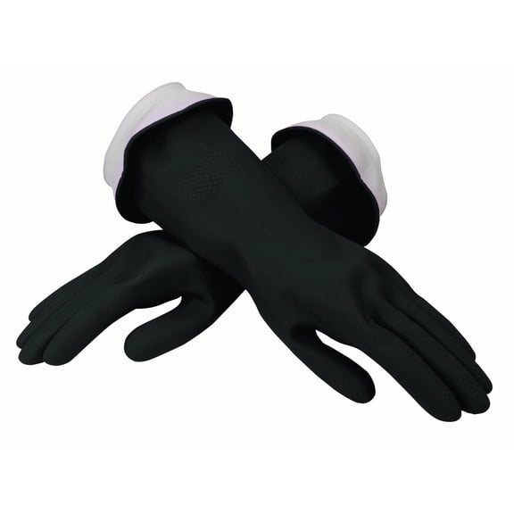 Casabella Premium Waterblock Latex Cleaning Gloves with Tapered Fit & Double Cuff, Breathable - Medium - Black