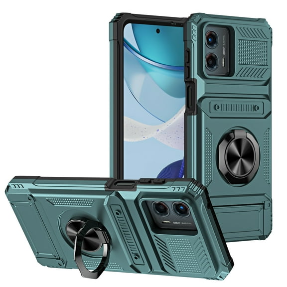 Armor Case for Moto G 5G (2023) Heavy Duty Kickstand Case with Rotate Ring Stand & Card Holder Slot,Support Magnetic Car Mount Shockproof Rugged Back Phone Case For Motorola Moto G 5G (2023),Green
