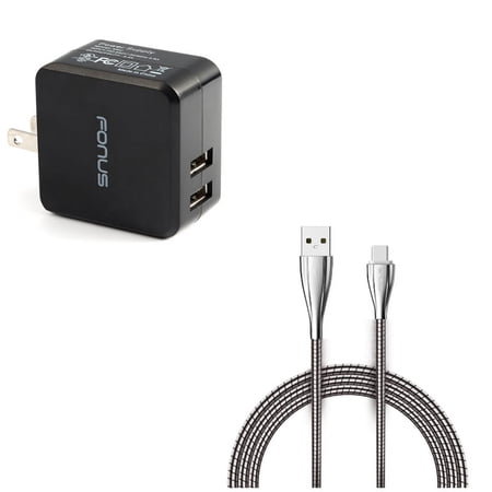 17W Home Charger w 6ft Metal USB Cable Y1G for Lenovo Moto Tab (10.1) - LG G5 V20 G6 V30 V40 ThinQ V35 ThinQ Q7 Plus G Pad X II 10.1 V50 ThinQ 5G Stylo 4 Plus Google Nexus 5X