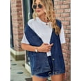 thumbnail image 6 of Women'S Vintage Denim Jean Vest Oversized Button Down Jean Waistcoat Gilet Dark Blue M, 6 of 7