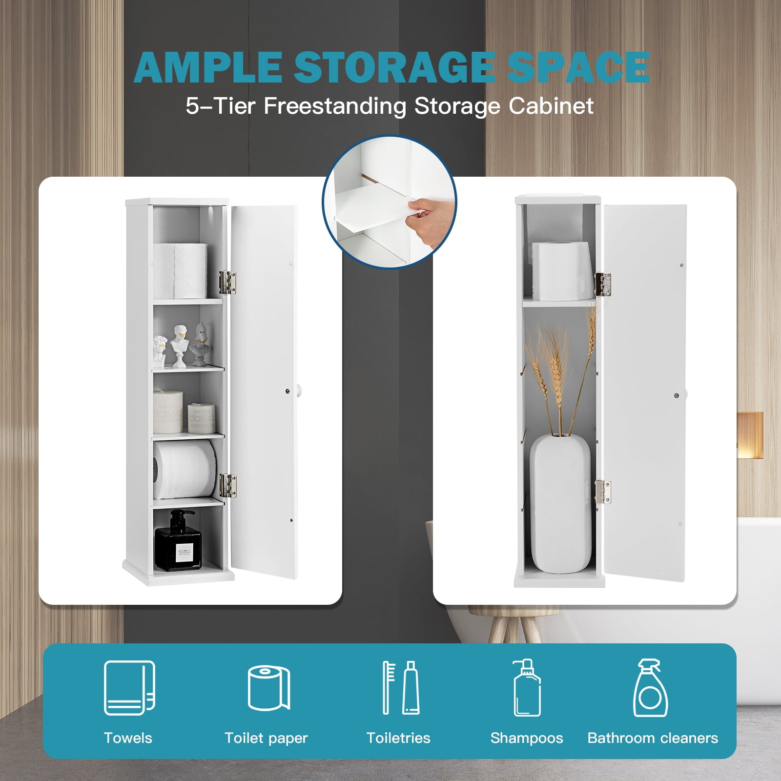 Giantex Small Bathroom Storage Cabinet, Free Standing Toilet Paper Holder, Storage Organizers Stand for Small Space & Corner