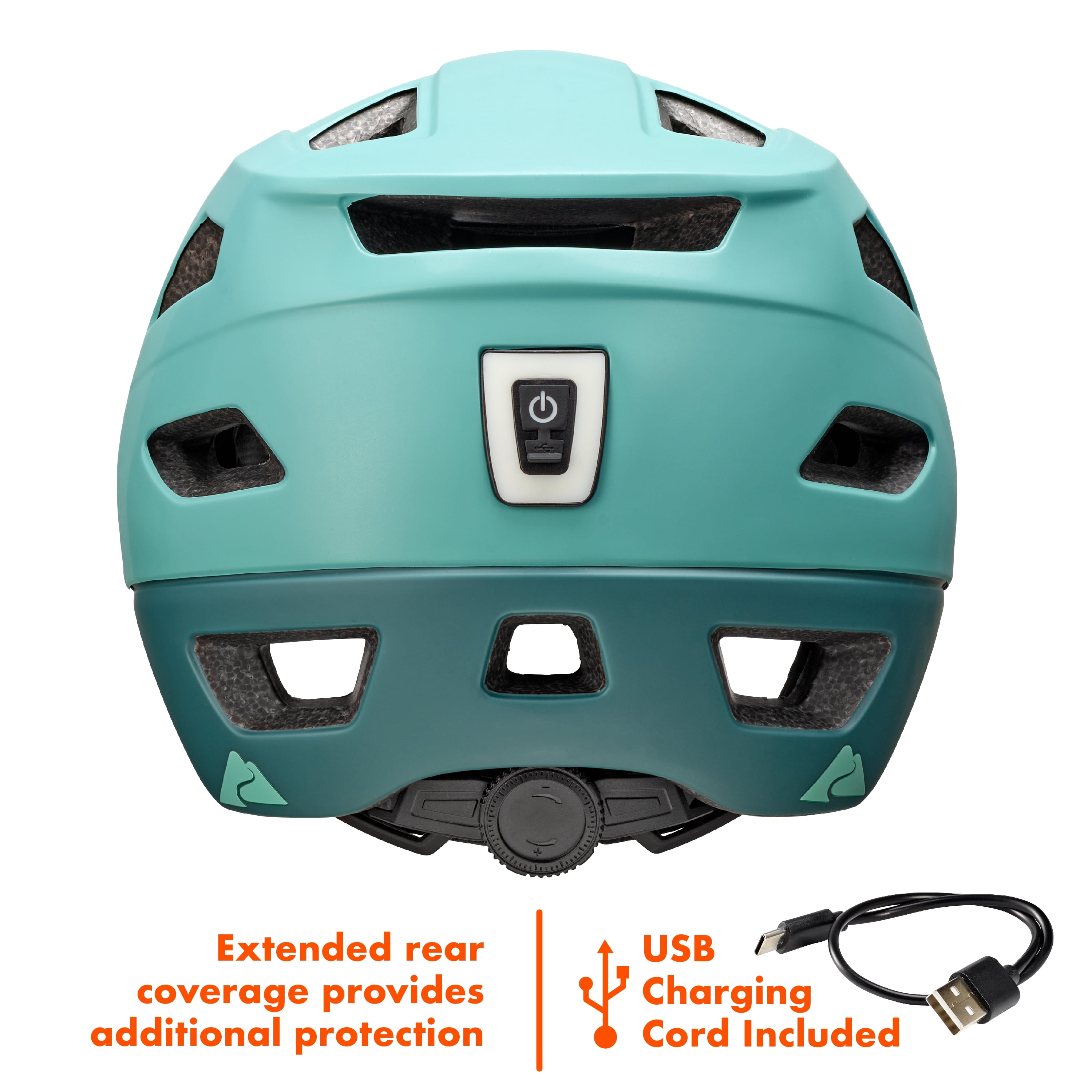 Ozark Trail Youth Rechargeable Light-Up Bike Helmet, Mint Green, 6-Mode LED, Ages 8+