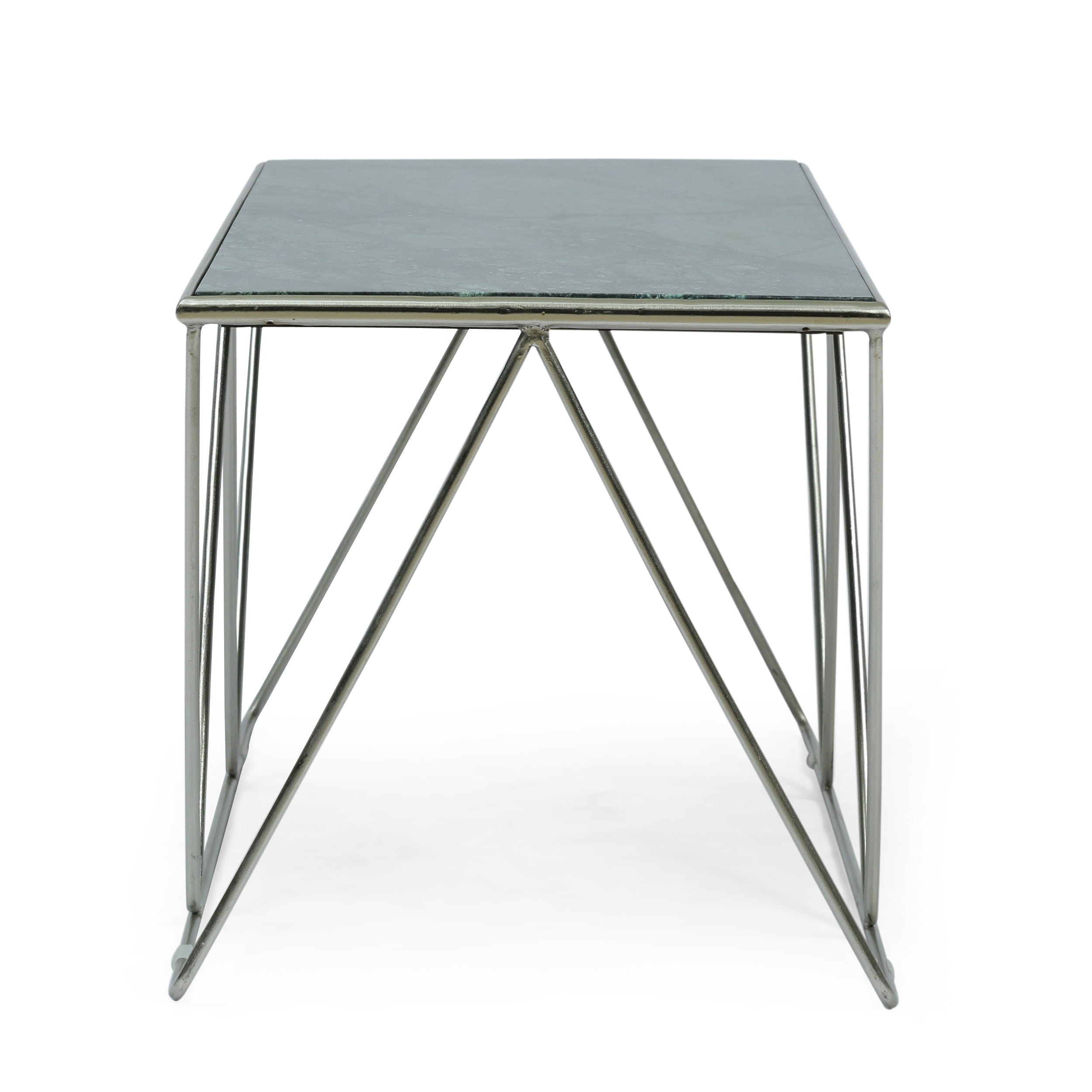 Noble House Gieke Marble Rectangle Top Handcrafted Coffee Table, Green and Nickel