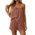 thumbnail image 3 of Womens 2 Piece Matching Outfits Bowknot Strapless Irregular Tube Top Shorts Sets Summer Casual Loungewear (2XL, Rose Gold), 3 of 8