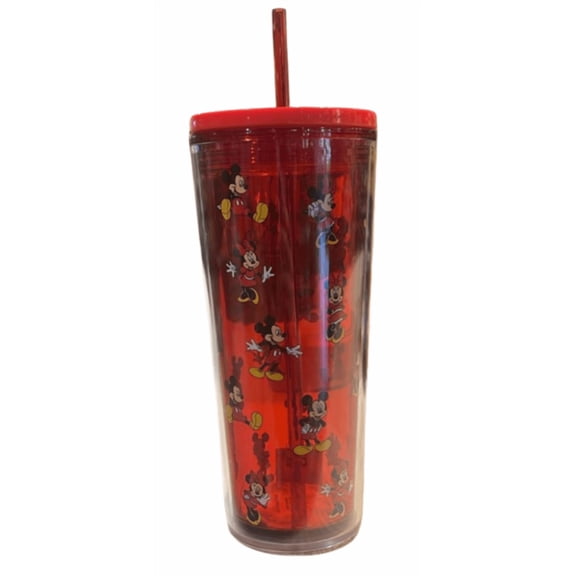 Disney Parks Mickey and Minnie Mouse Red Plastic Tumbler With Straw New With Tag