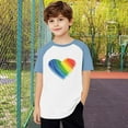 thumbnail image 4 of TEAJOPSUU Boys Girls Crew Neck Shirts Kids Tween Color Blocked Short Sleeve Top Casual Summer Soft Raglan Tees Cute Rainbow Heart Blouse 3-15 Years E-Light Blue, 4 of 4