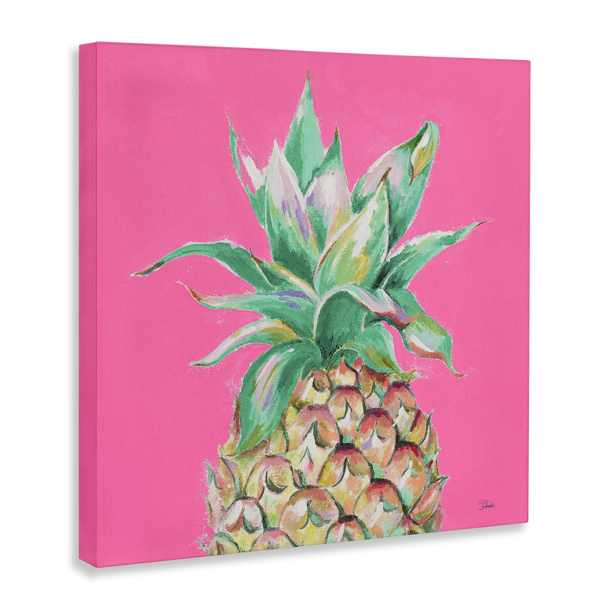 Stupell Industries Pineapple on Pink Food & Beverage Painting Wrapped Canvas Art Print Wall Art, 24 x 24