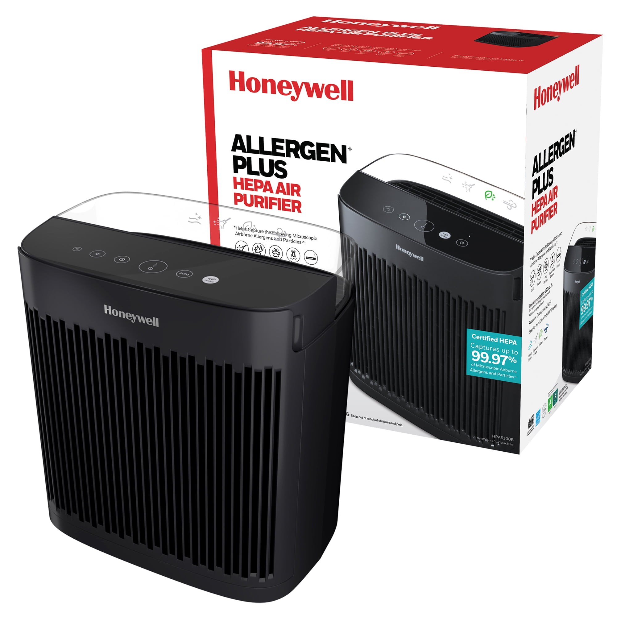 Honeywell 900 Sq ft HEPA Air Purifier for Home, Black, Smoke, Pollen, Dust Reducer