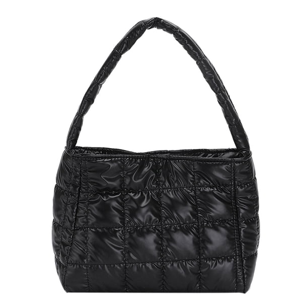 Bolso de mano para mujer, acolchado, a cuadros, de algodón, portátil, para viajes, color negro