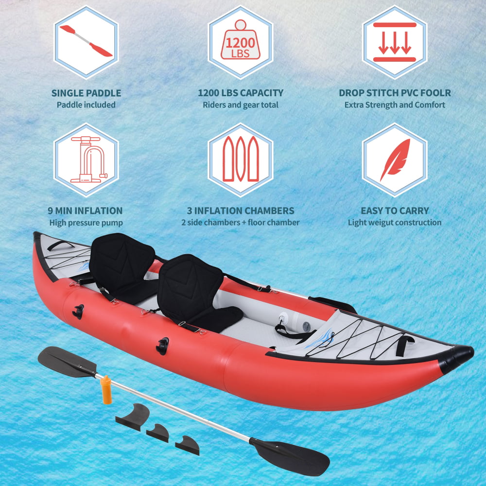 Whitewater Fishing Kayaks Set with Paddles and Air Pump Portable Foldable  Inflatable Emergency Boat for Leisure Travel, Connectable 2 Person with