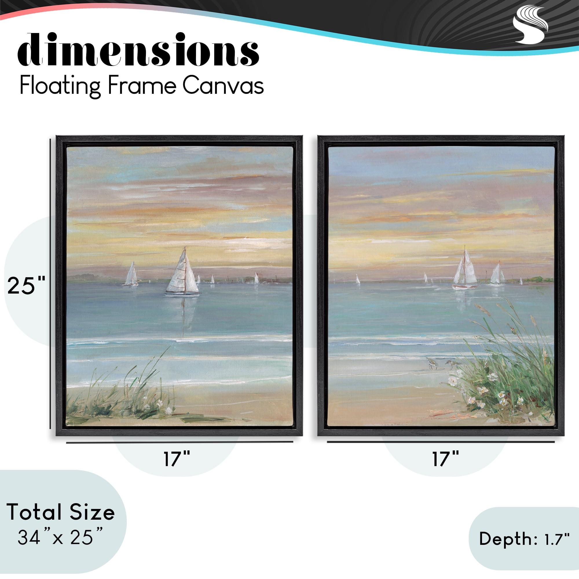 Stupell Industries Summer Shore Panorama 2 Piece Black Framed Floater Canvas Set, design by Sally Swatland