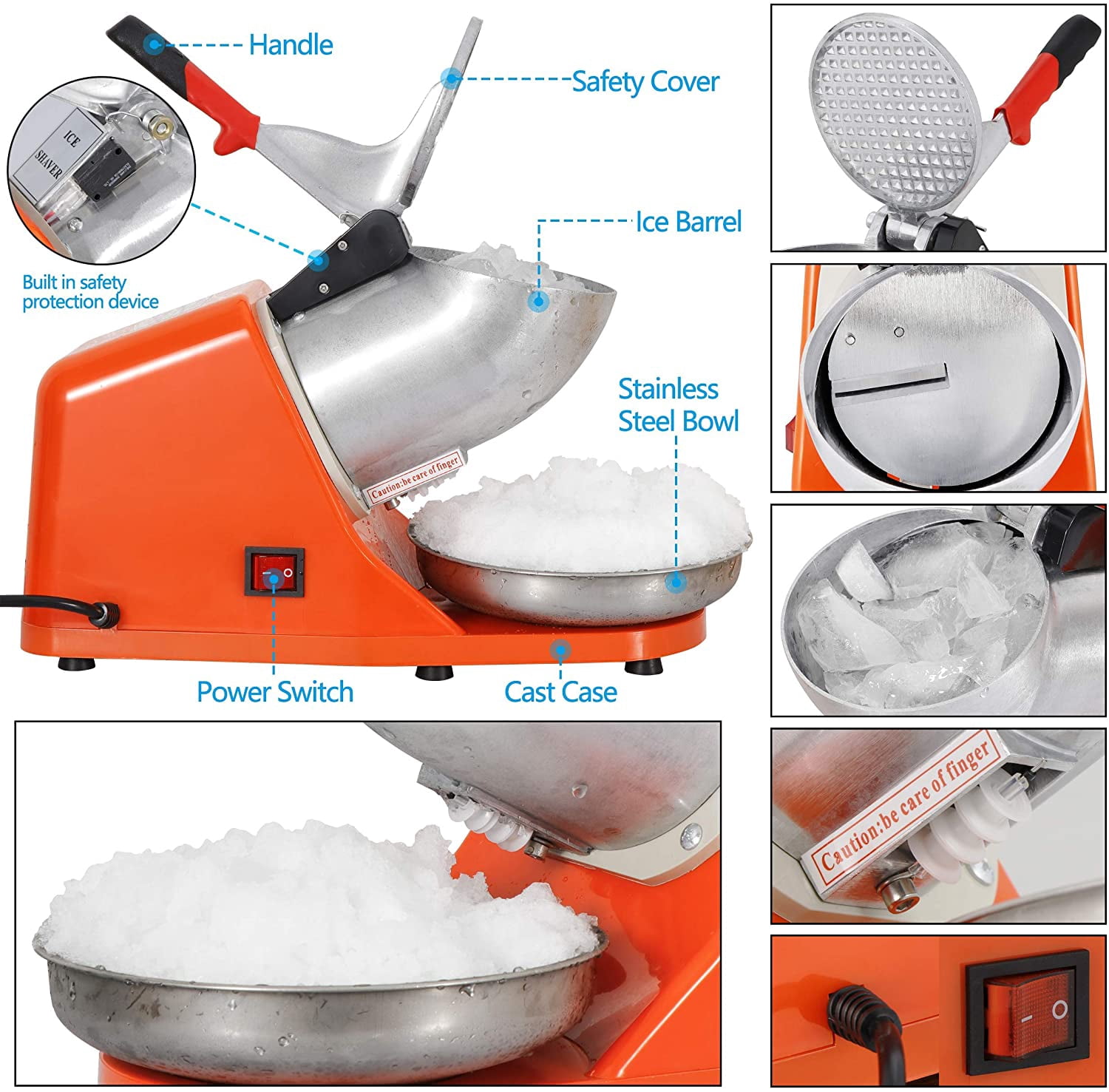 Electric Ice Shaver Machine Ice Snow Cone Maker for Home Commercial Use 143 lbs New, 300W Stainless Steel Blade
