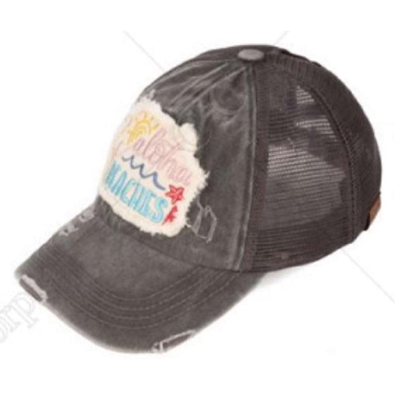 C.C Ponycap Adjustable Mesh Trucker Hat With Ponytail Hole - Messy Bun & High Ponytail Hat, Patch Design