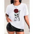 thumbnail image 1 of Camiseta elegante con estampado artístico de rosas para mujer: estilo casual, cuello redondo, manga corta, algodón transpirable, ideal para primavera, verano y otoño. Ideal para deportes de ocio., 1 of 7