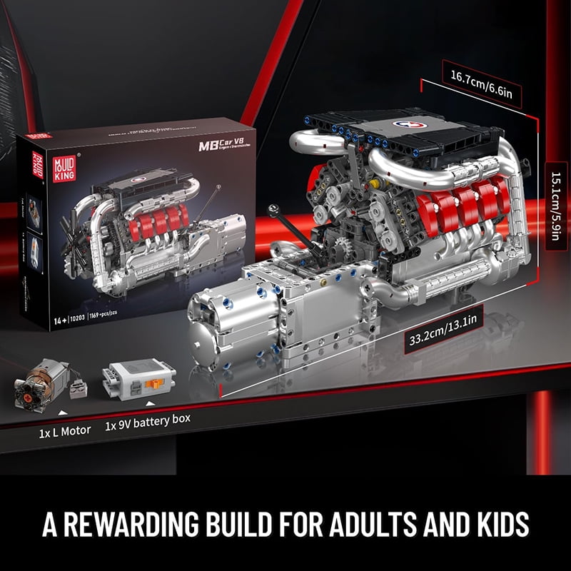 SNOWEAGLE V8 Engine Building Blocks Sets, V8 Engine Model kit That Run, Build Your Own STEM Model Engine, Physical Science Experiment Model, Best STEM Toy Gifts for Kids/Adult(1169+PCS)