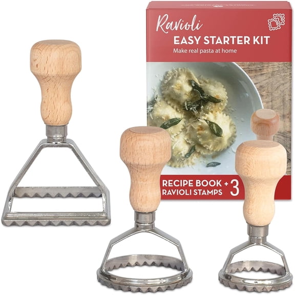Ravioli Making Kit | 3 Stamps Recipe Book | Make Your Own Pasta Dough| 3 Plastic free Cutters