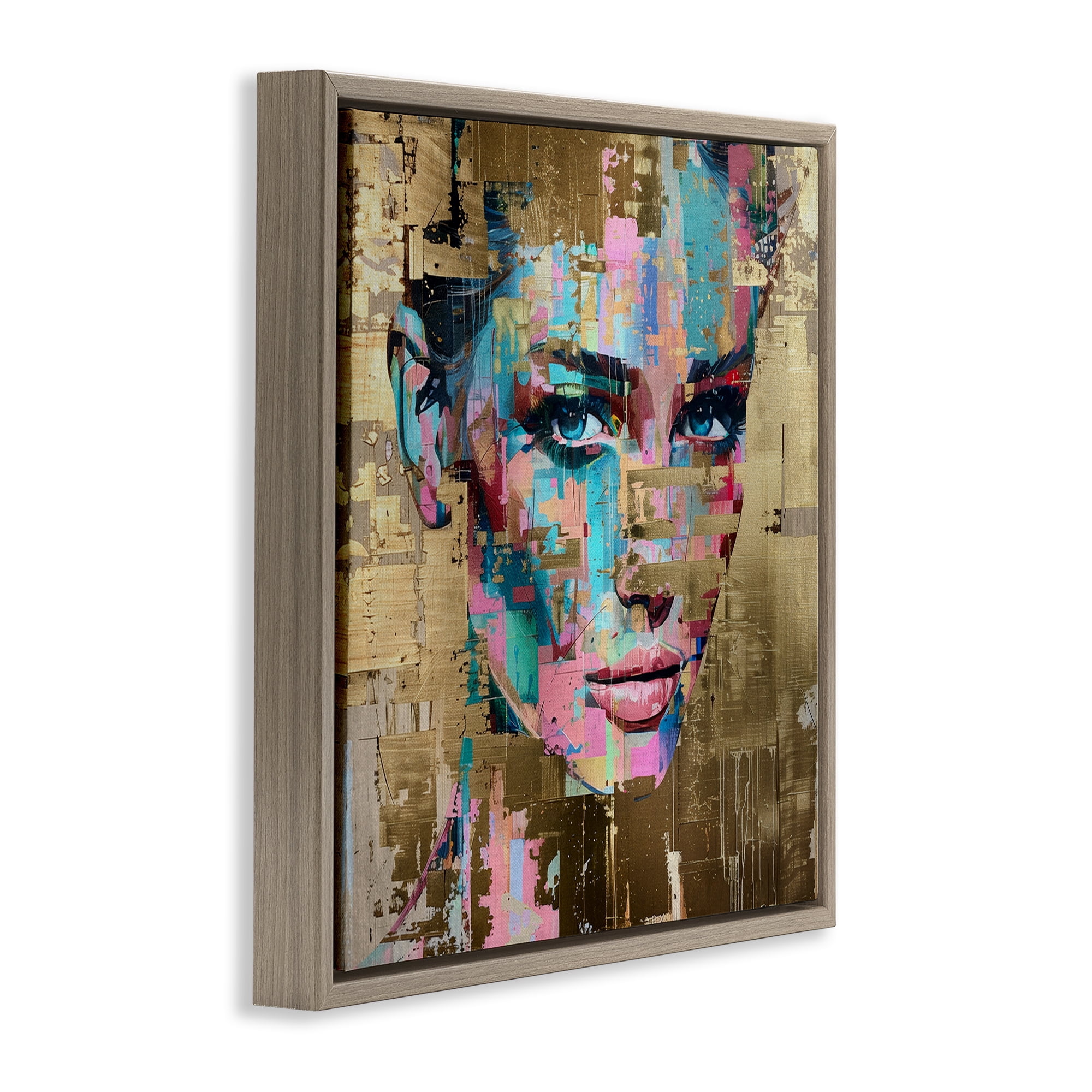 Stupell Industries Glam & Gold Hues Portrait Abstract Painting Brown Floater Framed Canvas Art Print Wall Art, 25 x 25