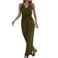 thumbnail image 1 of Stretchy Jumpsuits for Women Ruffle V Neck Spaghetti Straps One Piece Long Pants Outfits Sleeveless Summer Rompers, 1 of 7