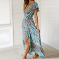 thumbnail image 6 of Fesfesfes Spring Dresses for Women Vintage Floral Printed Boho Dress V Neck Micro Sleeve Casual Long Dress Waist Lace Up High Slit Beach Dress, 6 of 6