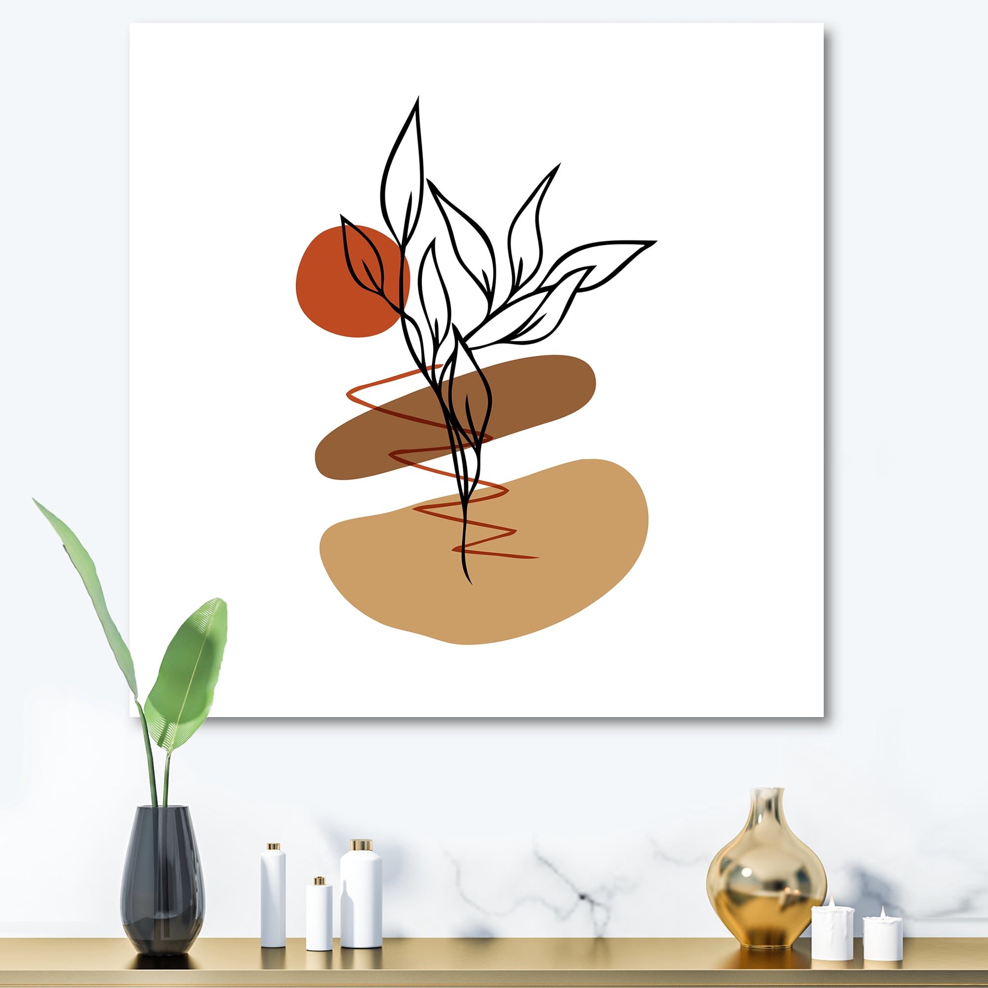 Designart ' Abstract Flowers Plants With Elementary Shapes II ' Modern Canvas Wall Art Print
