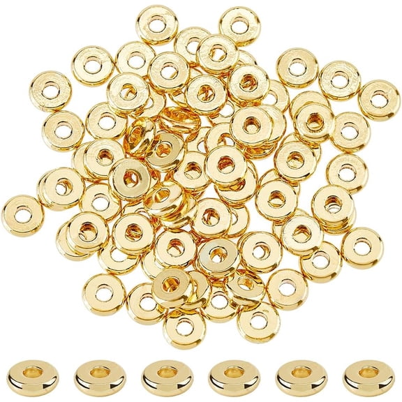 80Pcs Metal Disc Beads Brass Flat Round Spacer Beads 6mm Real 18K Gold Plated Heishi Spacer Beads Small Loose Beads for Jewelry Making Bracelet Necklace Craft Hole: 1.8mm