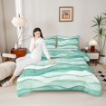 thumbnail image 4 of Feelyou Fashion Stripes Ombre Bedding Comforter Set for Teens, Modern Stripe Waves Twin Comforter Sets, Cyan Watercolor Art Reversible Bedding Set, Luxury Bedroom Decor, 2-Piece, 4 of 8