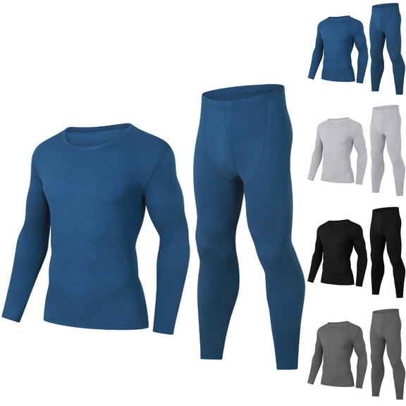 Miqool Mens Thermal Underwear Set 2-Piece Stretch Soft Base Layer Warm Breathable Shirt and Bottoms Running Gym Yoga Sports