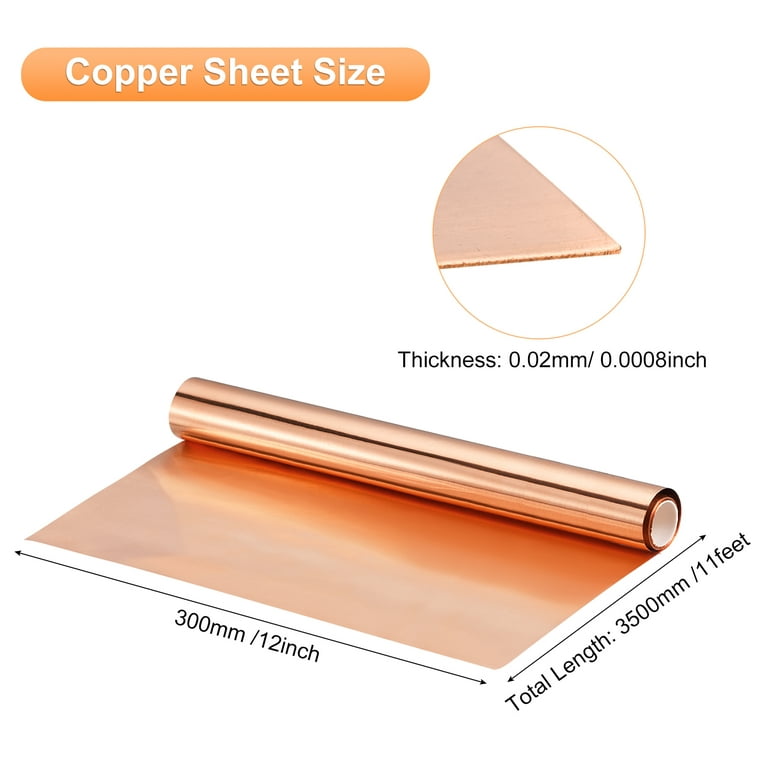 Uxcell Copper Sheet Roll 3500mm x 300mm x 0.02mm, 99.9% Pure Copper Strip  Copper Flashing Metal Foil Plate 
