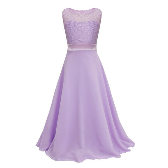 YEAHDOR Kids Girls Lace Chiffon Flower Girl Dress Wedding Prom Dance Ball Gown Party Maxi Dress Lavender 14